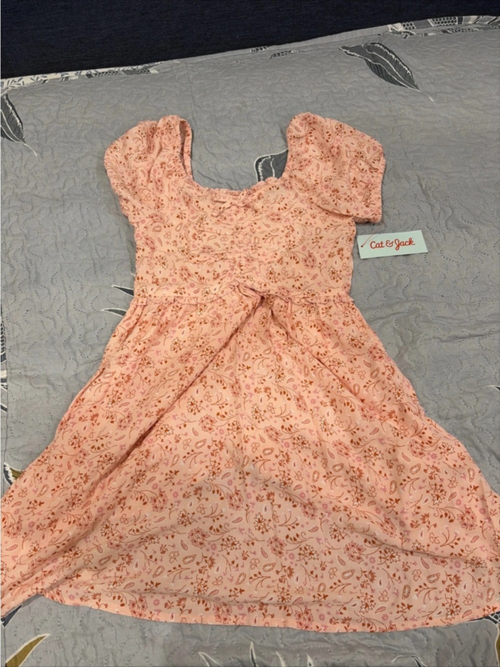Cat & Jack Peach Floral Puff Sleeve Dress